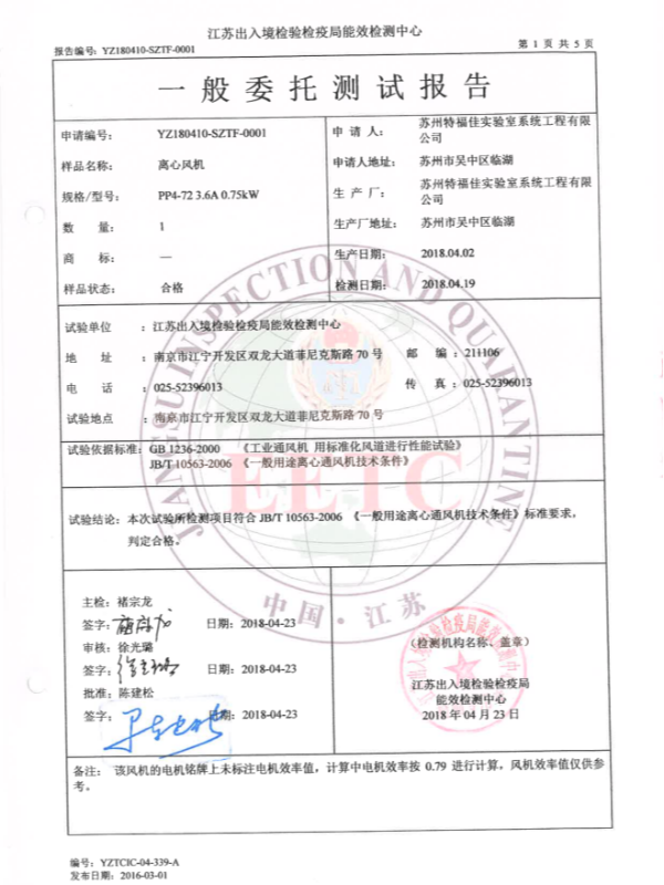 離心風(fēng)機(jī)測試報(bào)告